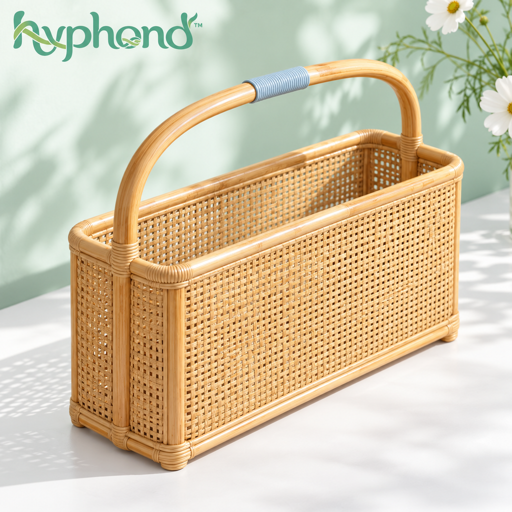 hyphond™ Page Harbor Rattan Magazine Holder — Freestanding Woven Book & Catalog Organizer with Carry Handle