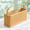 hyphond™ Page Harbor Rattan Magazine Holder — Freestanding Woven Book & Catalog Organizer with Carry Handle