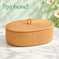 hyphond™ Keepsake Cove Rattan Jewelry Box — Oval Woven Trinket Organizer with Removable Cotton-Lined Insert