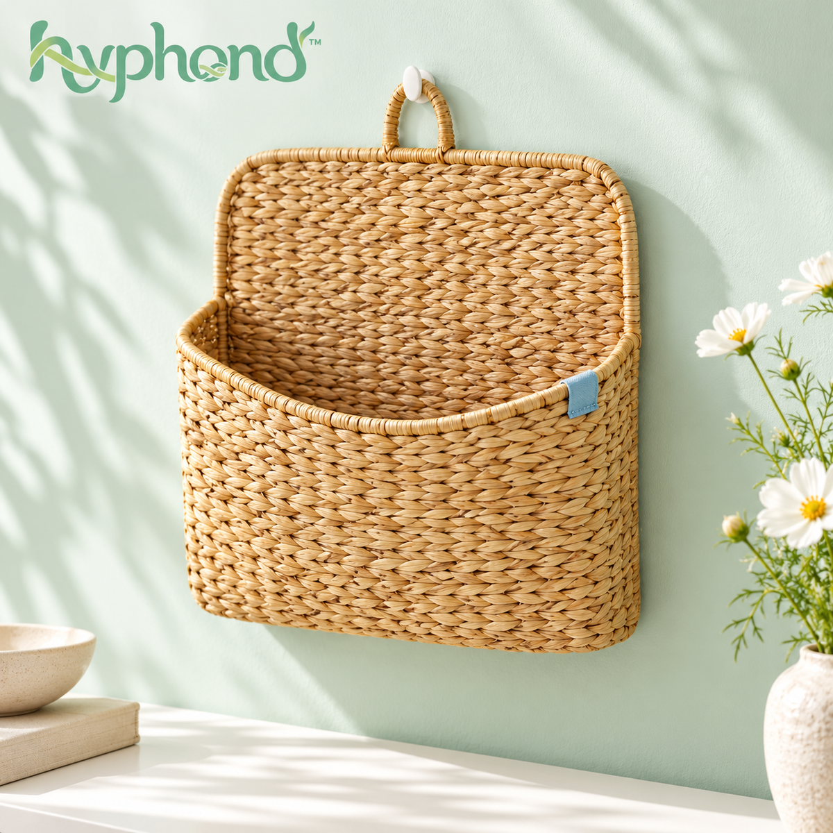 hyphond™ Letterleaf Woven Seagrass Wall Basket — Hanging Mail Organizer & Entryway Storage Pocket