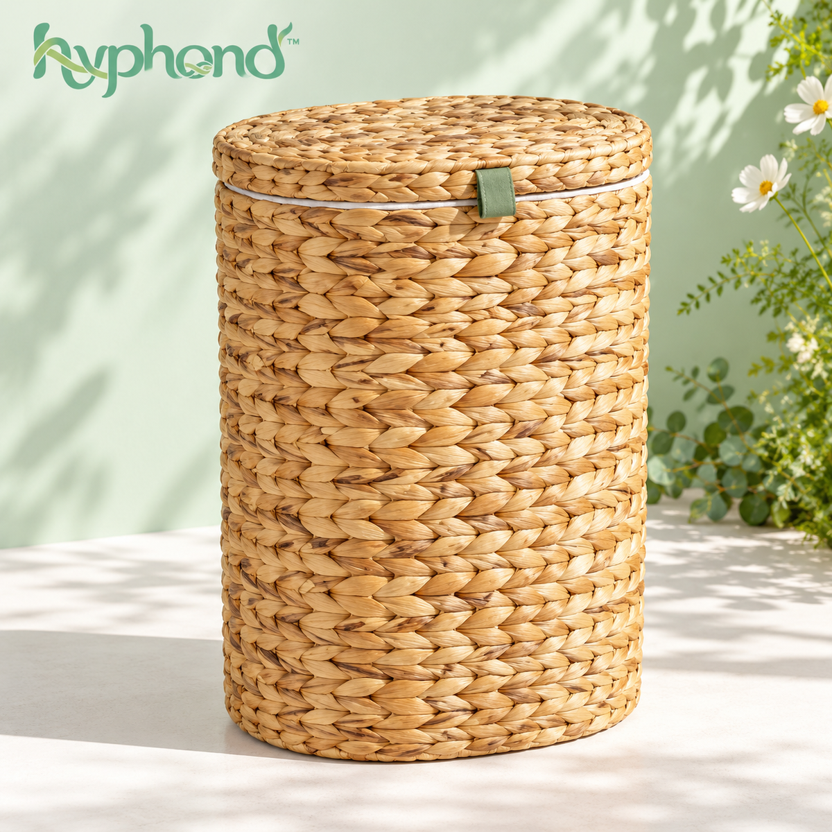 hyphond™ Sunday Reed Woven Water Hyacinth Laundry Hamper — Lidded Clothes Basket with Removable Cotton Liner