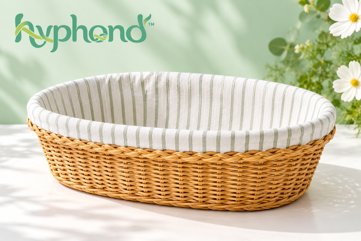 hyphond™ Morning Fold Rattan Bread Basket — Oval Tabletop Roll Basket with Removable Cotton Liner