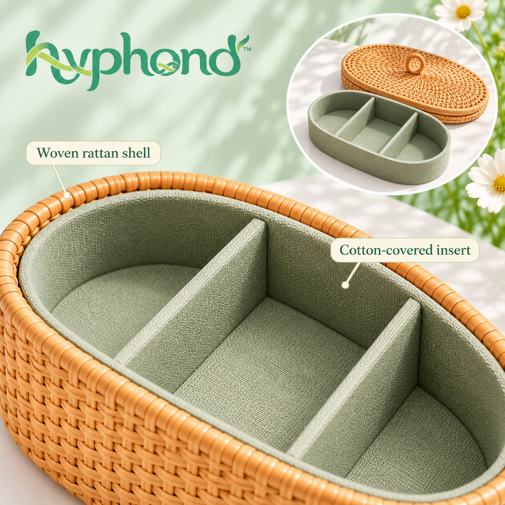 hyphond™ Keepsake Cove Rattan Jewelry Box — Oval Woven Trinket Organizer with Removable Cotton-Lined Insert